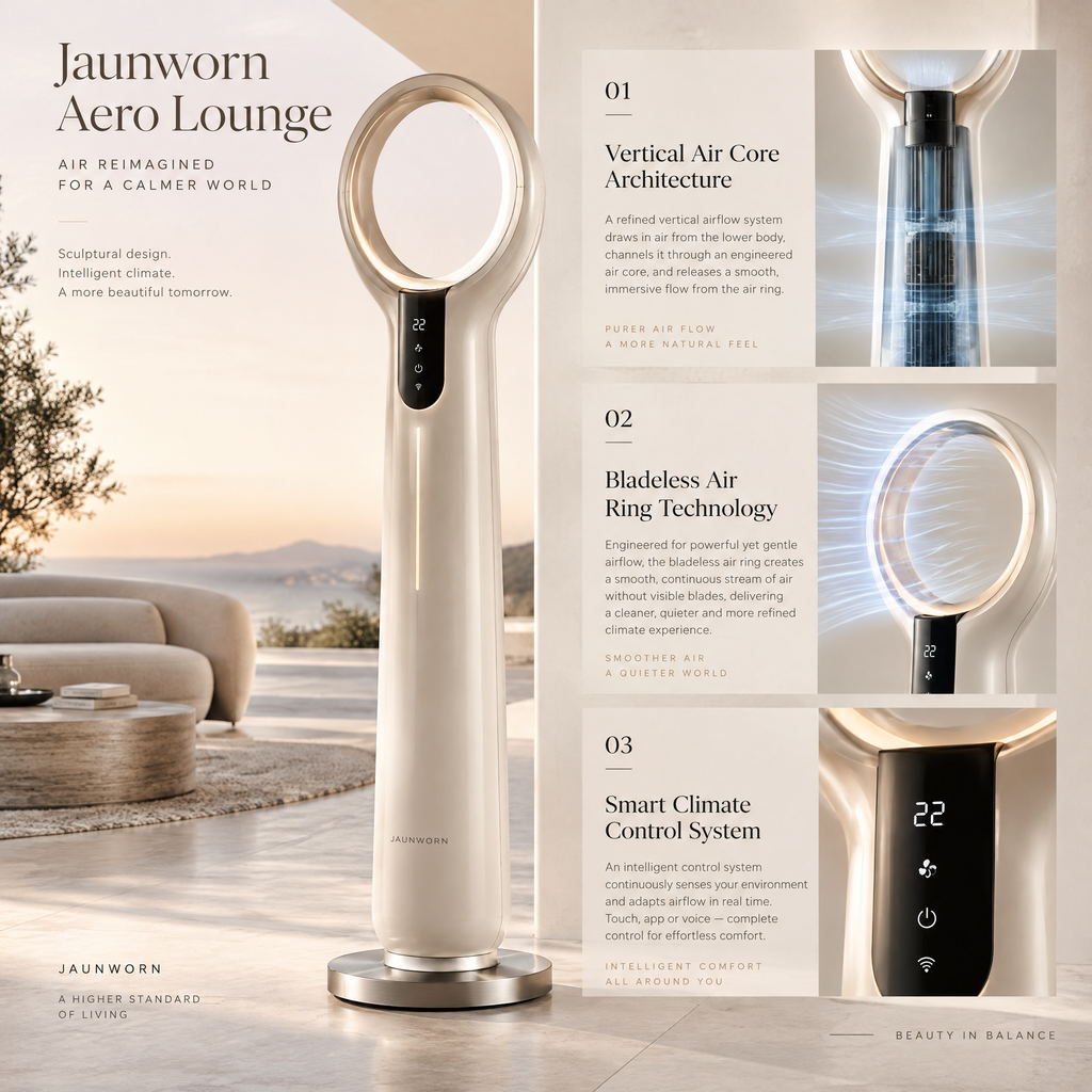 Jaunworn Aero Lounge™ Bladeless Tower Fan | Luxury Smart Floor Air Circulator