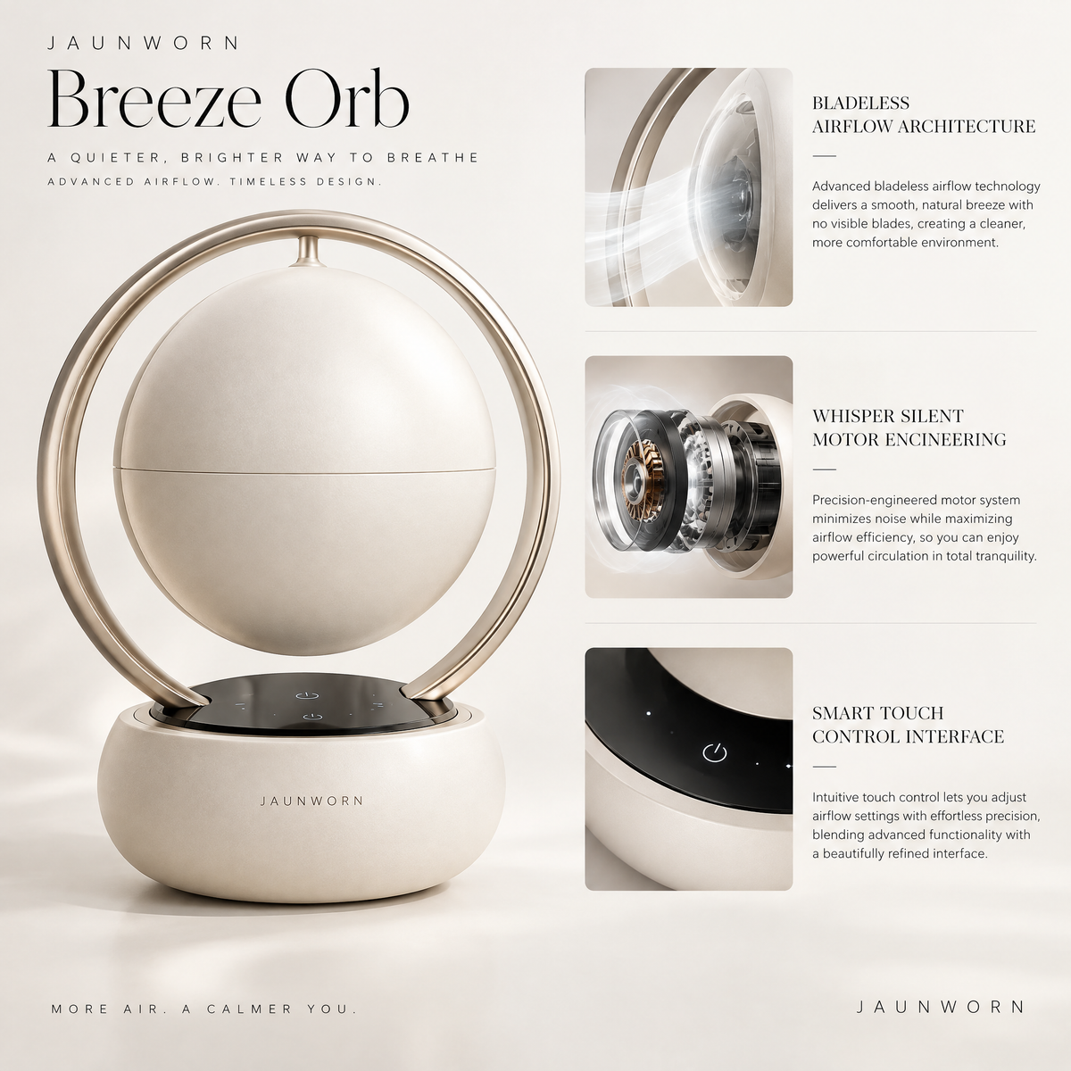 Jaunworn Breeze Orb™ | Premium Personal Air Circulation Sculpture