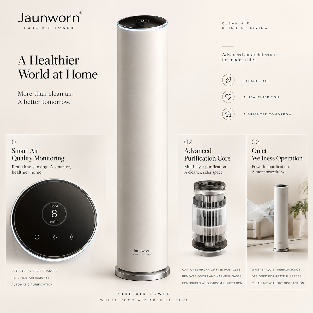 Jaunworn Pure Air Tower™ | Whole Room Air Purification Architecture